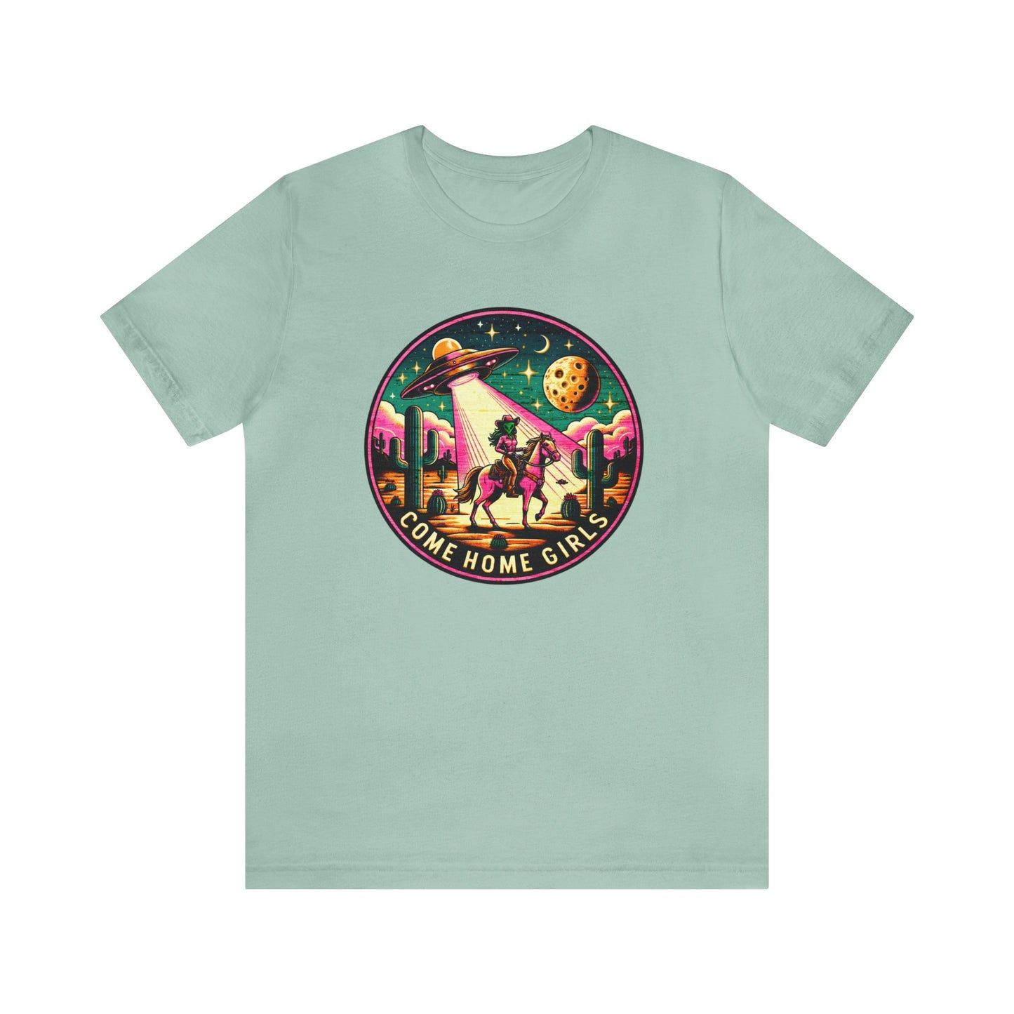 Come Home, Girls - Alien Cowgirl T-Shirt | Vibrant & Pastel Options Available Unisex Jersey Short Sleeve Tee