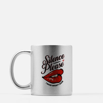 Retro Tattoo Red Lips Silver Metallic Mug 11oz.