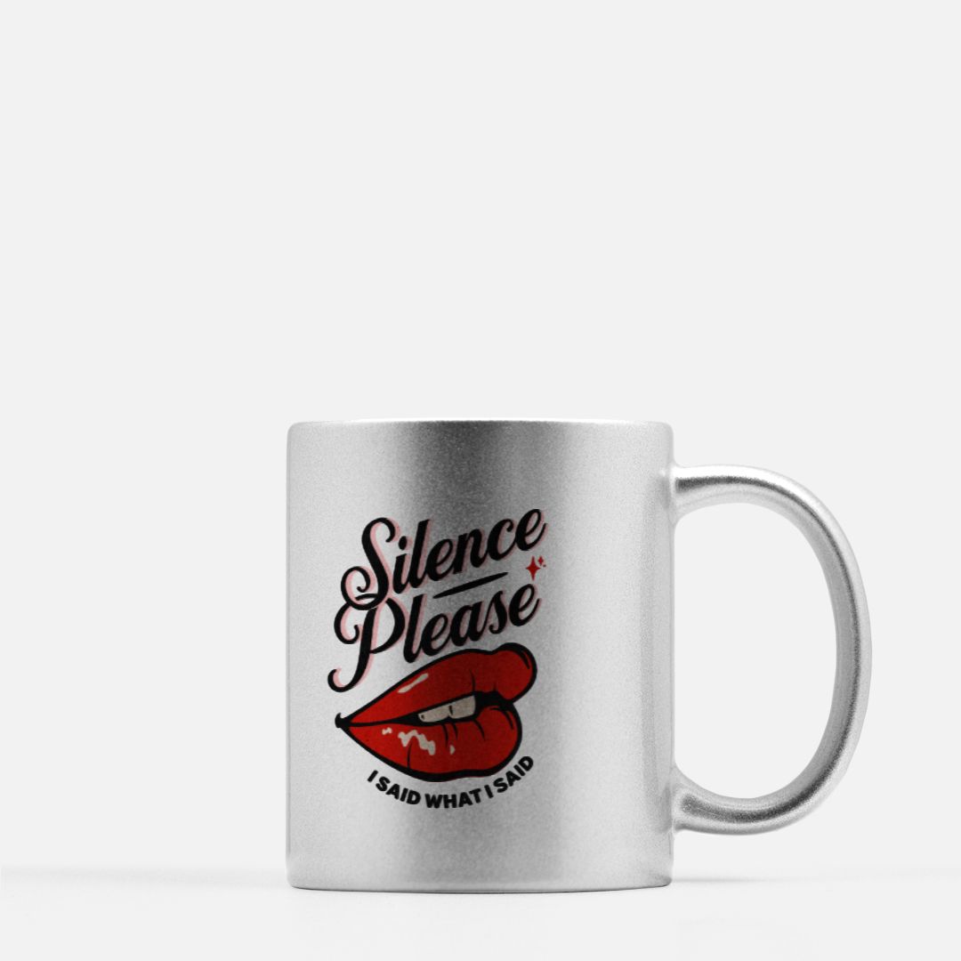 Retro Tattoo Red Lips Silver Metallic Mug 11oz.