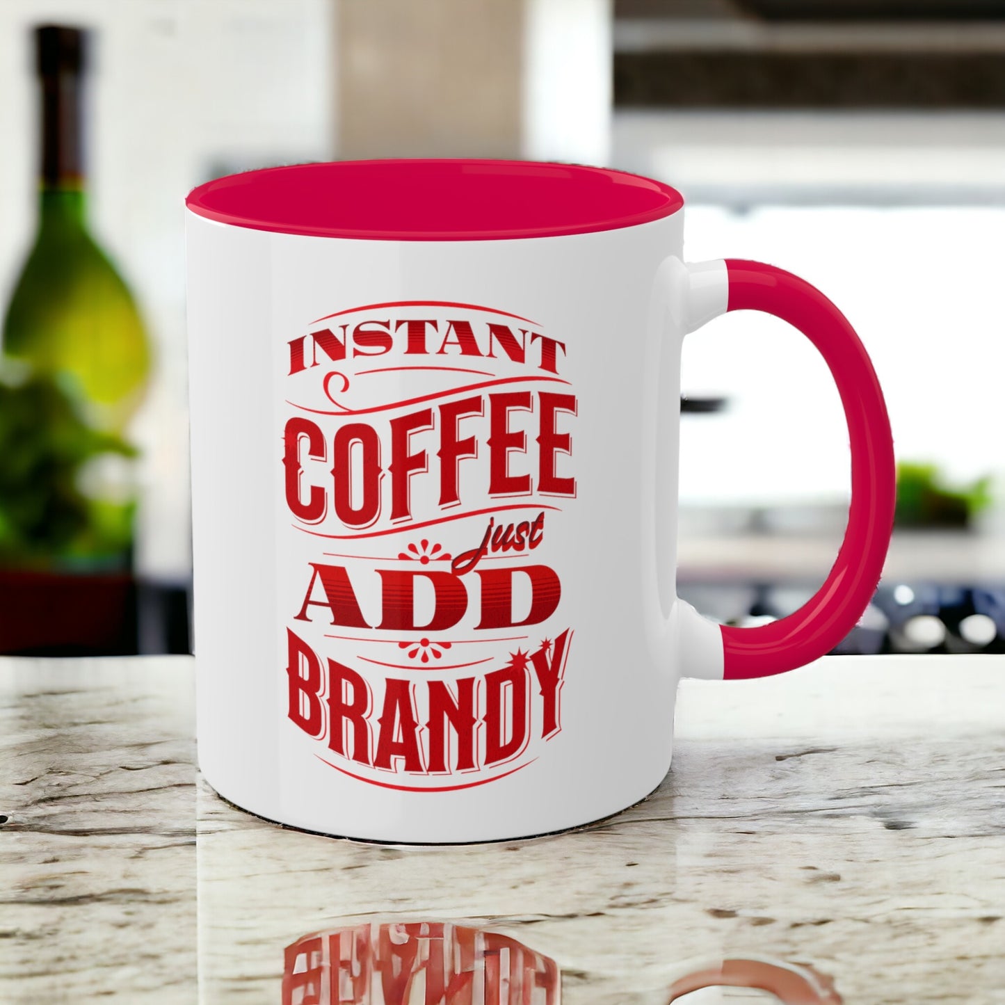 Instant Coffee Just Add Brandy 12 Colorful Coffee Mugs with 12 Custom Designs, 11oz