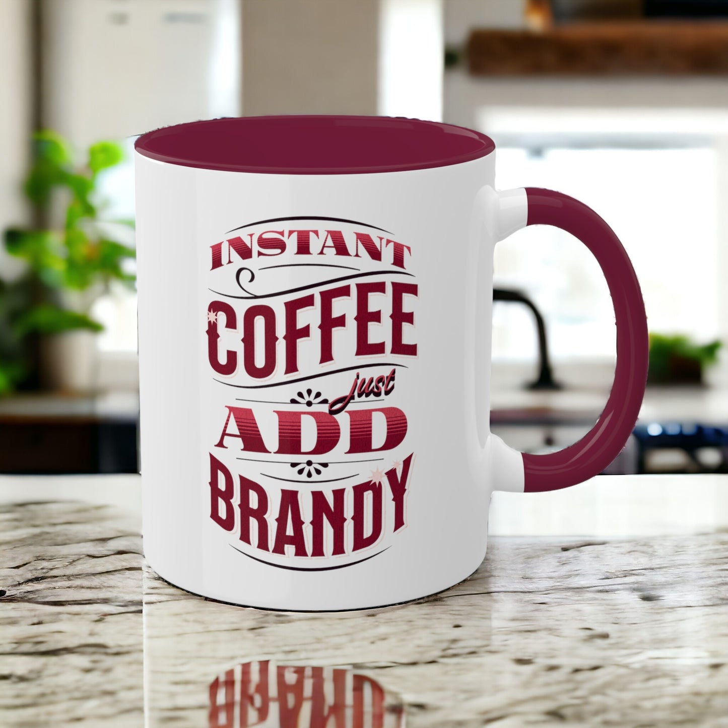 Instant Coffee Just Add Brandy 12 Colorful Coffee Mugs with 12 Custom Designs, 11oz