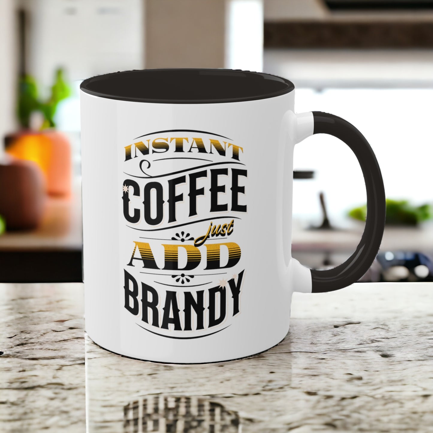 Instant Coffee Just Add Brandy 12 Colorful Coffee Mugs with 12 Custom Designs, 11oz