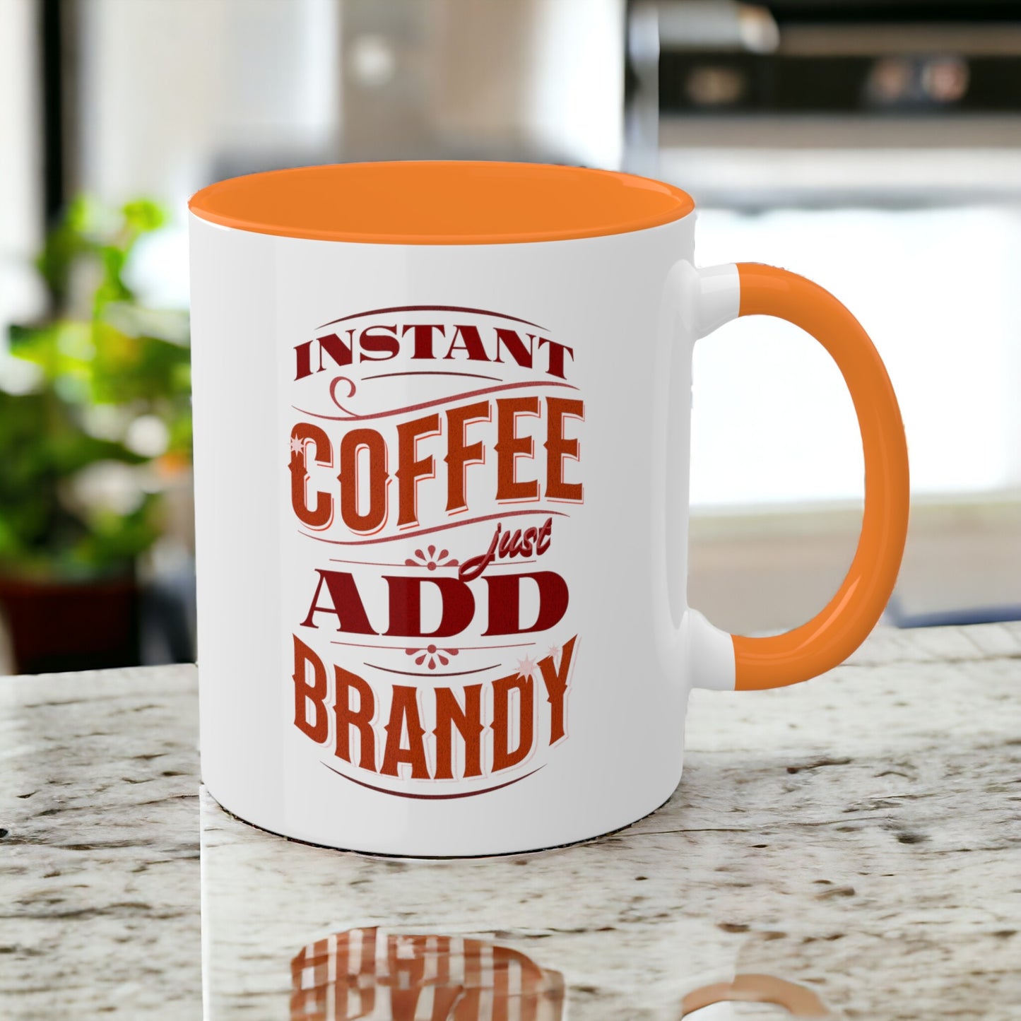 Instant Coffee Just Add Brandy 12 Colorful Coffee Mugs with 12 Custom Designs, 11oz