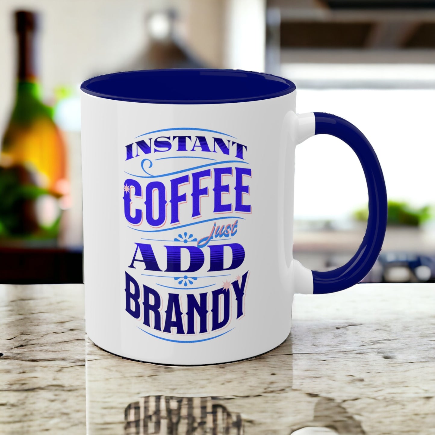 Instant Coffee Just Add Brandy 12 Colorful Coffee Mugs with 12 Custom Designs, 11oz