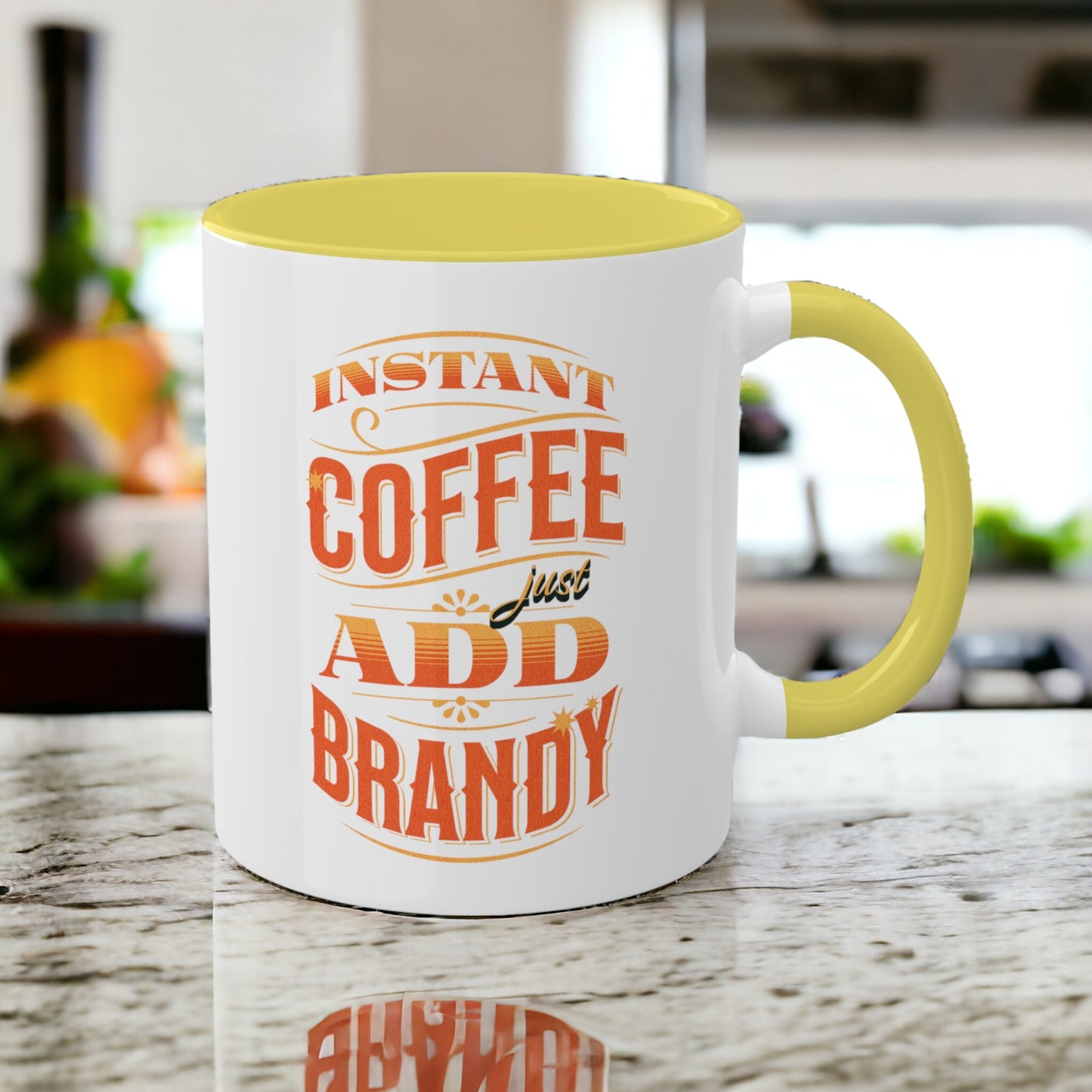 Instant Coffee Just Add Brandy 12 Colorful Coffee Mugs with 12 Custom Designs, 11oz