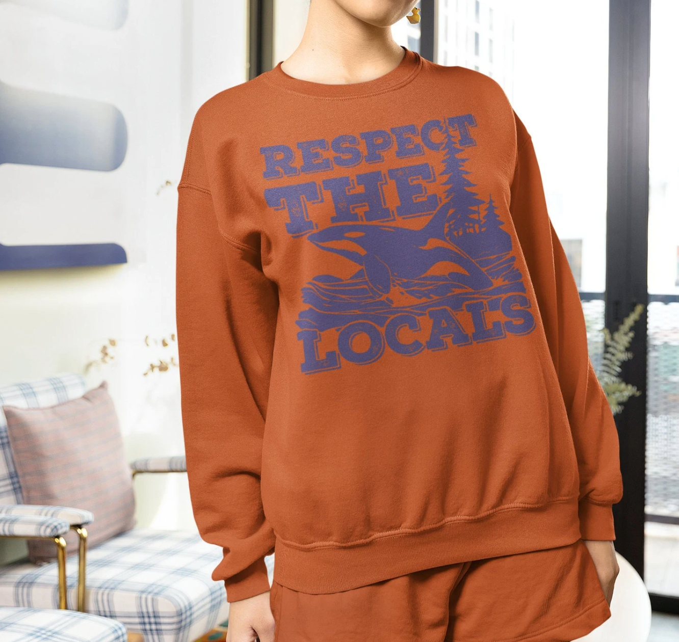 Respect the Locals Orca Design Lightweight Unisex Sweatshirt-Summer Beachwear by Comfort Colors