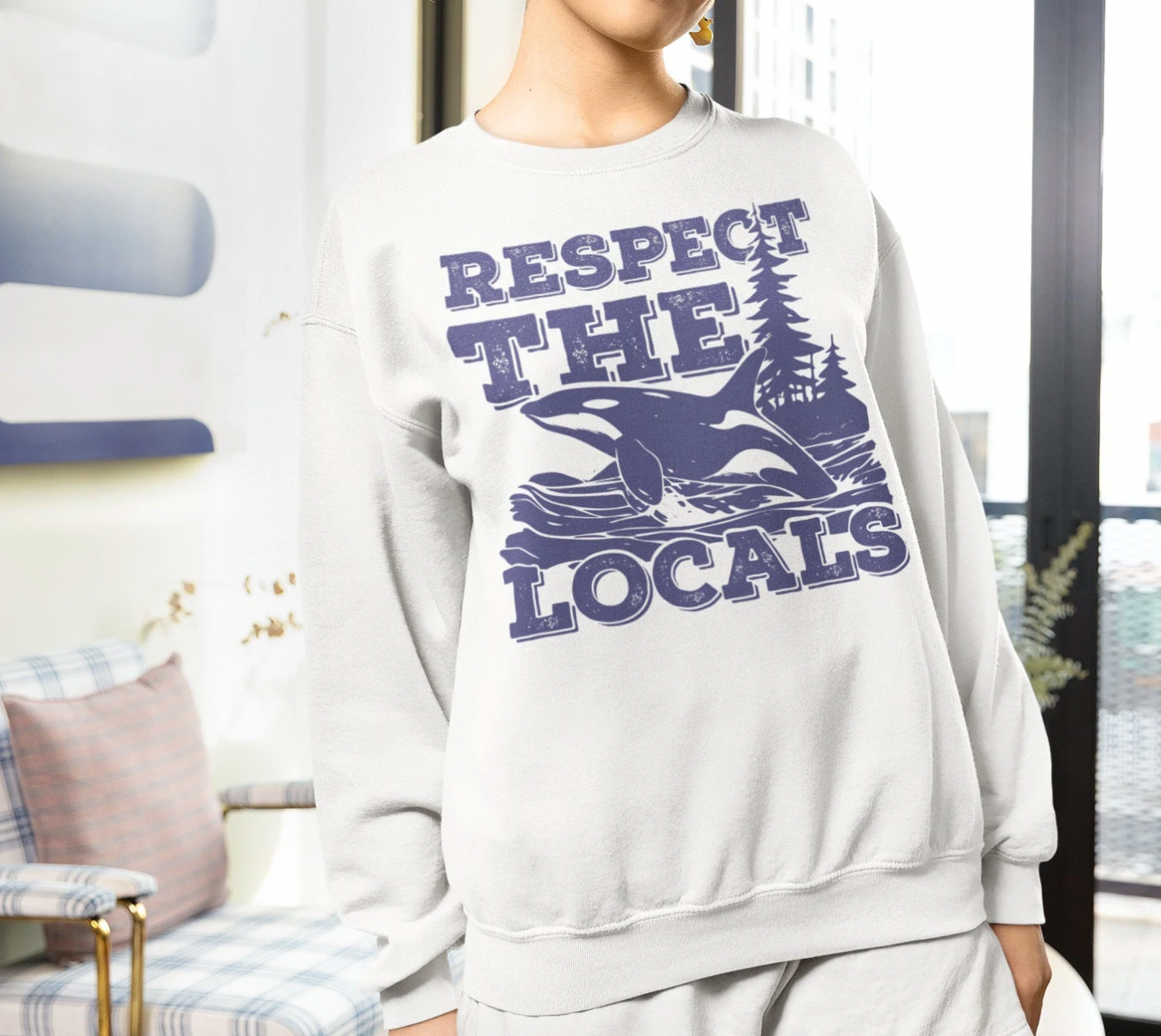 Respect the Locals Orca Design Lightweight Unisex Sweatshirt-Summer Beachwear by Comfort Colors