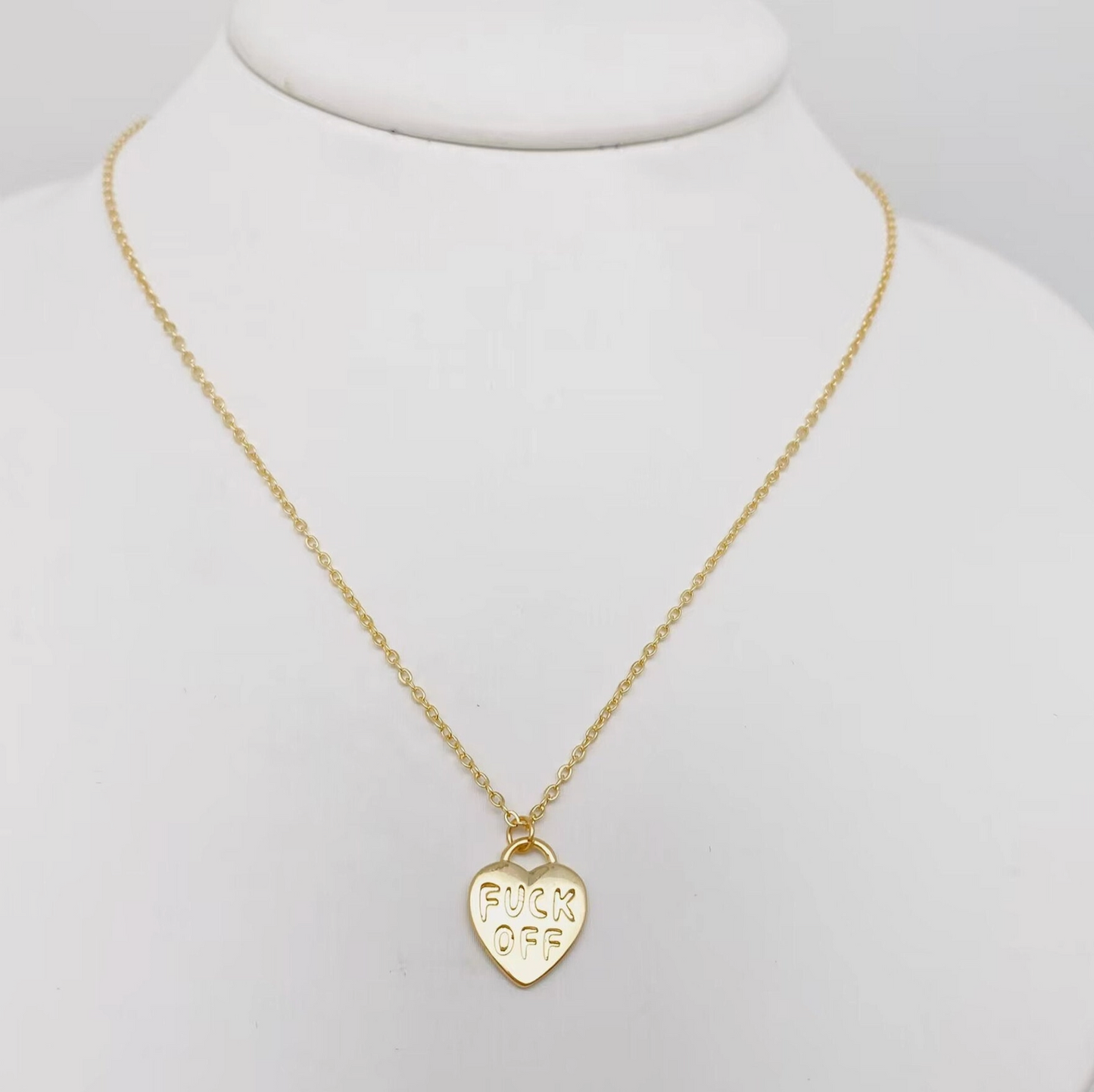 Fuck Off Gold & Silver Heart Pendant Necklace | Bold Statement Jewelry with Velvet Gift Bag