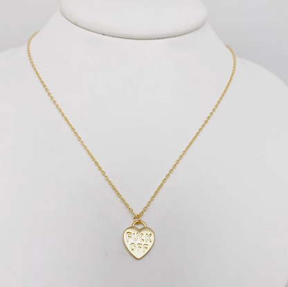 Fuck Off Gold & Silver Heart Pendant Necklace | Bold Statement Jewelry with Velvet Gift Bag