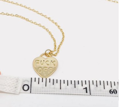 Fuck Off Gold & Silver Heart Pendant Necklace | Bold Statement Jewelry with Velvet Gift Bag