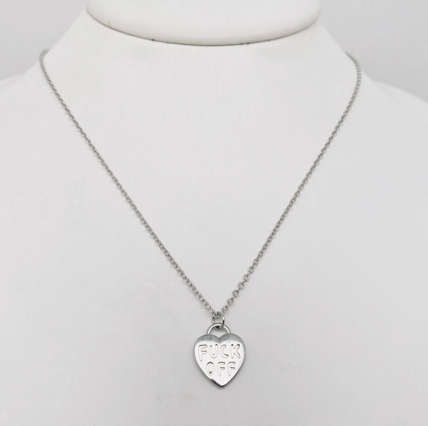 Fuck Off Gold & Silver Heart Pendant Necklace | Bold Statement Jewelry with Velvet Gift Bag