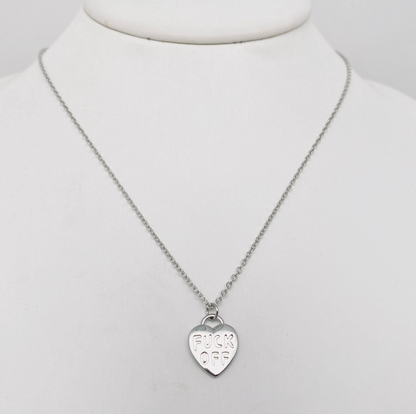 Fuck Off Gold & Silver Heart Pendant Necklace | Bold Statement Jewelry with Velvet Gift Bag