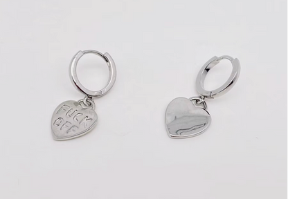 Fuck Off Heart-Shaped Gold & Silver Plated Huggie Earrings