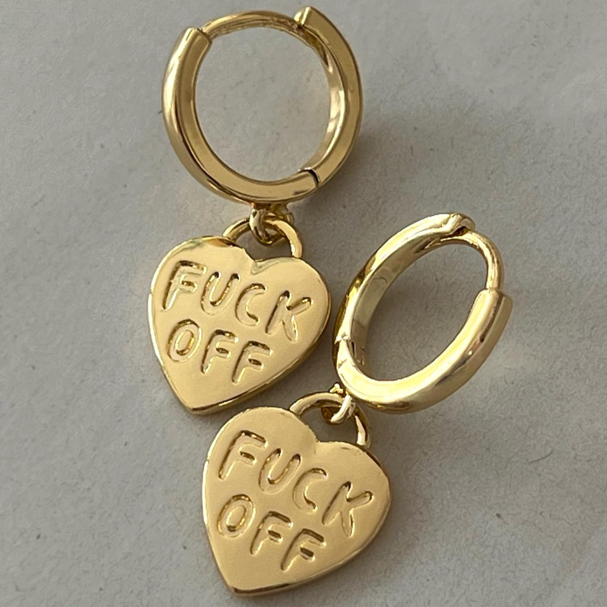 Fuck Off Heart-Shaped Gold & Silver Plated Huggie Earrings