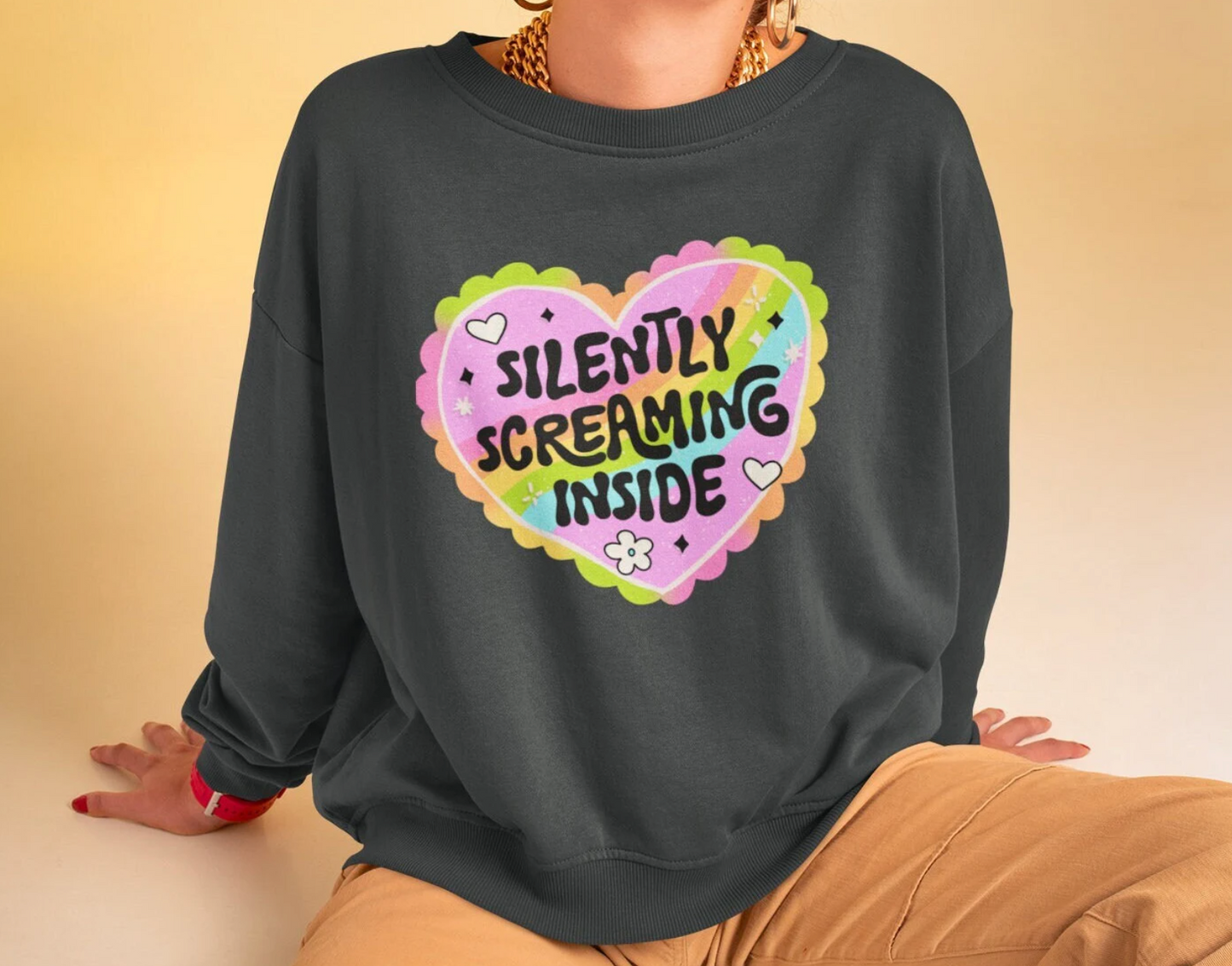 Silently Screaming Inside Unisex Comfort Colors Lightweight Crewneck Sweatshirt - 6 Colors"