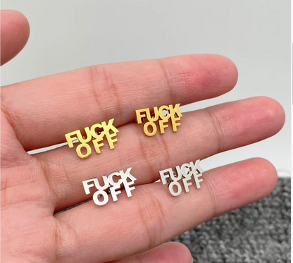 Fuck Off Stainless Steel Ear Studs Gold and Steel Color Bold Statement Jewelry