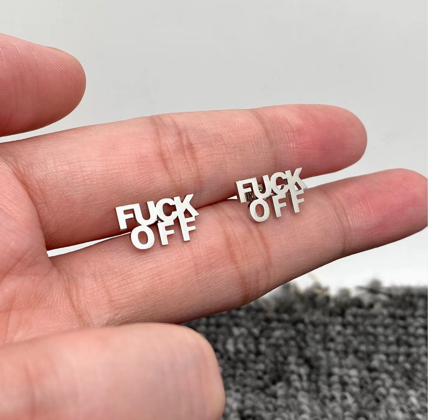 Fuck Off Stainless Steel Ear Studs Gold and Steel Color Bold Statement Jewelry