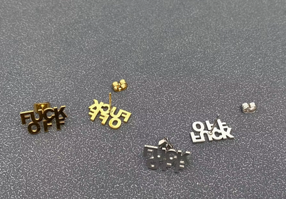 Fuck Off Stainless Steel Ear Studs Gold and Steel Color Bold Statement Jewelry