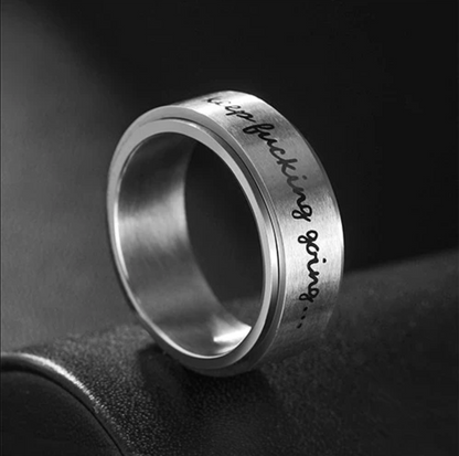 Keep Fucking Going Spinner Ring | Silver & Black Stainless Steel Anxiety Ring Includes a Novel Ring Gift Box