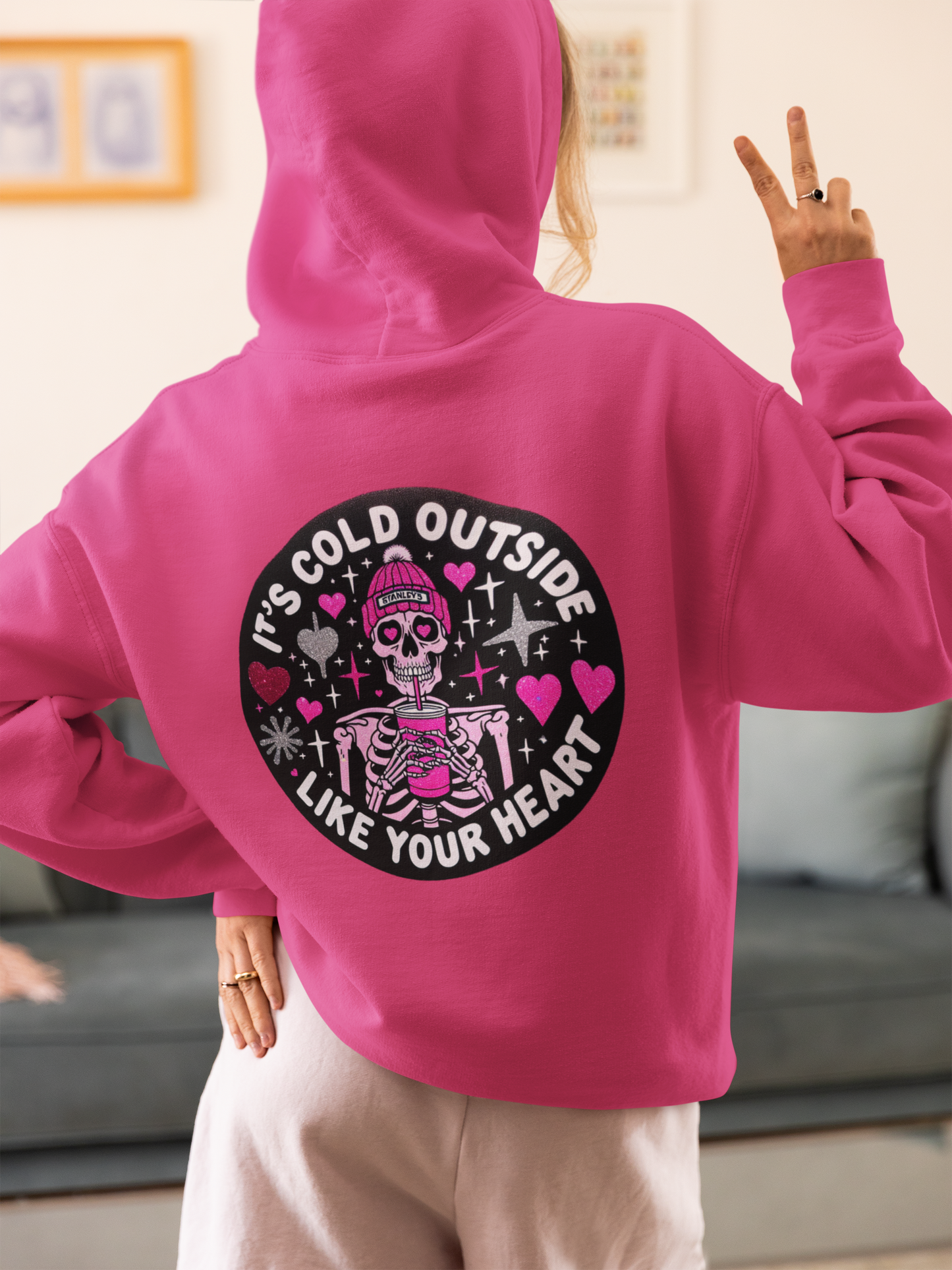 Skeleton Stanley Valentine Unisex Hoodie | Unique Back Design | 7 Vibrant Colors I Heavy Blend™ Hooded Sweatshirt