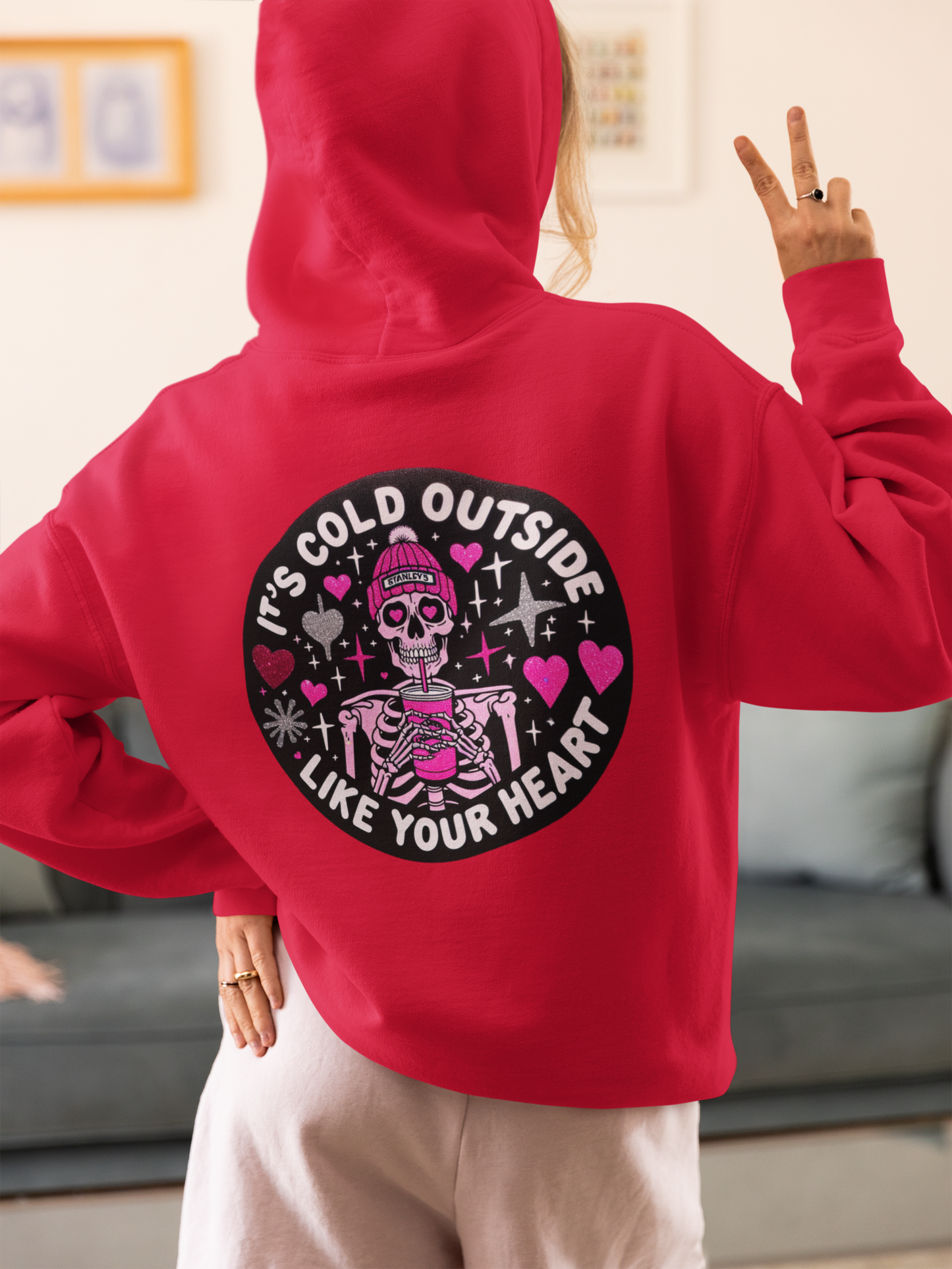 Skeleton Stanley Valentine Unisex Hoodie | Unique Back Design | 7 Vibrant Colors I Heavy Blend™ Hooded Sweatshirt