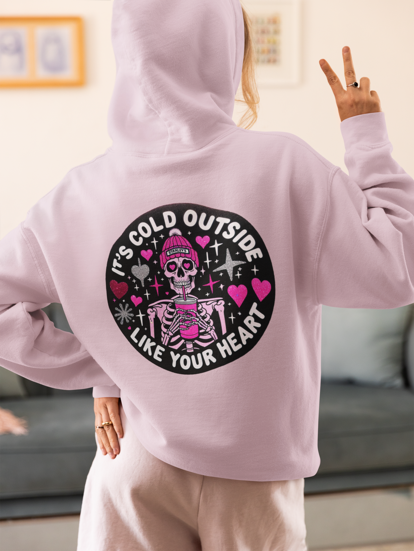 Skeleton Stanley Valentine Unisex Hoodie | Unique Back Design | 7 Vibrant Colors I Heavy Blend™ Hooded Sweatshirt