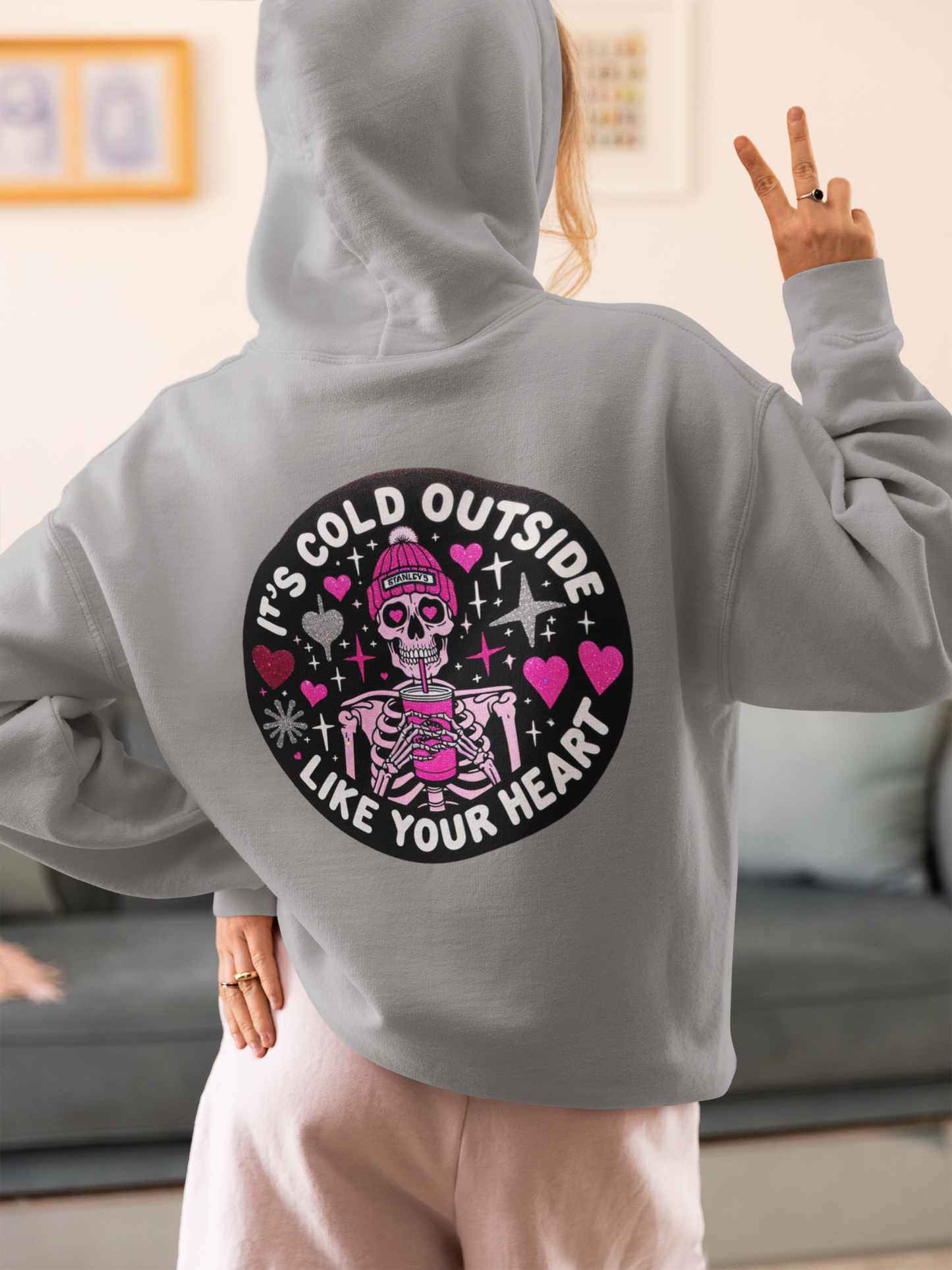 Skeleton Stanley Valentine Unisex Hoodie | Unique Back Design | 7 Vibrant Colors I Heavy Blend™ Hooded Sweatshirt