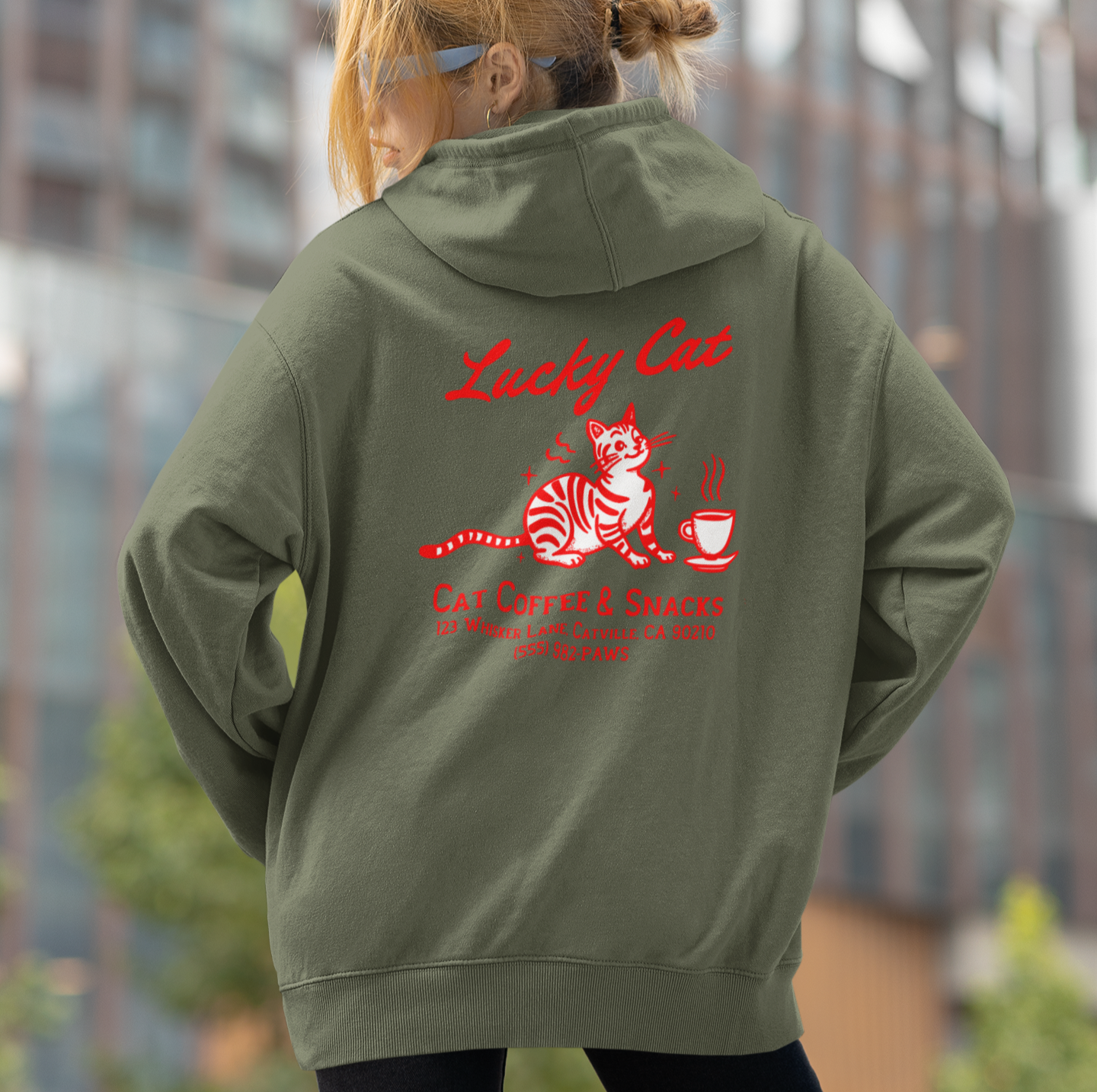 Retro Lucky Cat Hoodie - Cozy Unisex Sweatshirt for Cat Lovers