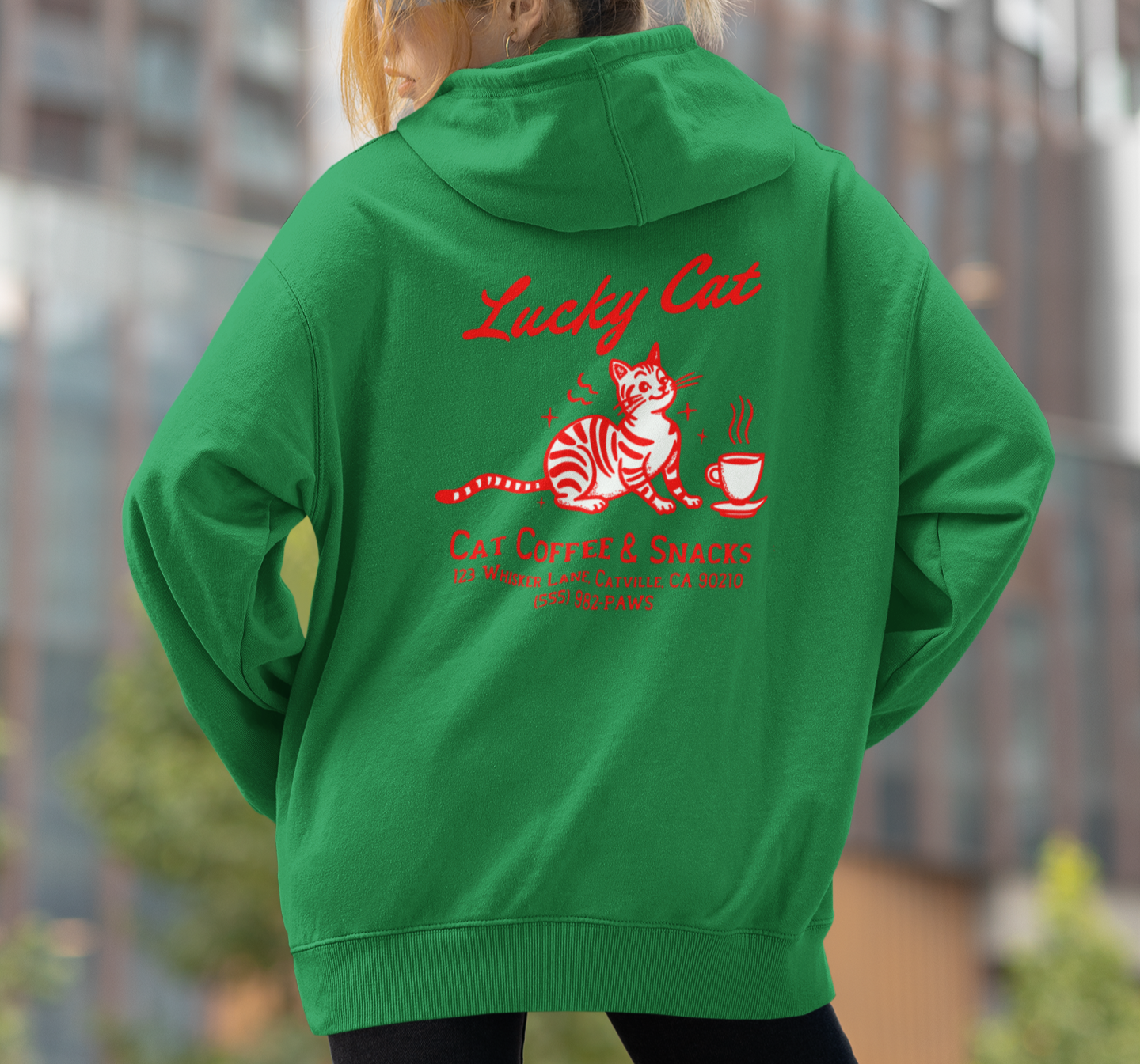 Retro Lucky Cat Hoodie - Cozy Unisex Sweatshirt for Cat Lovers