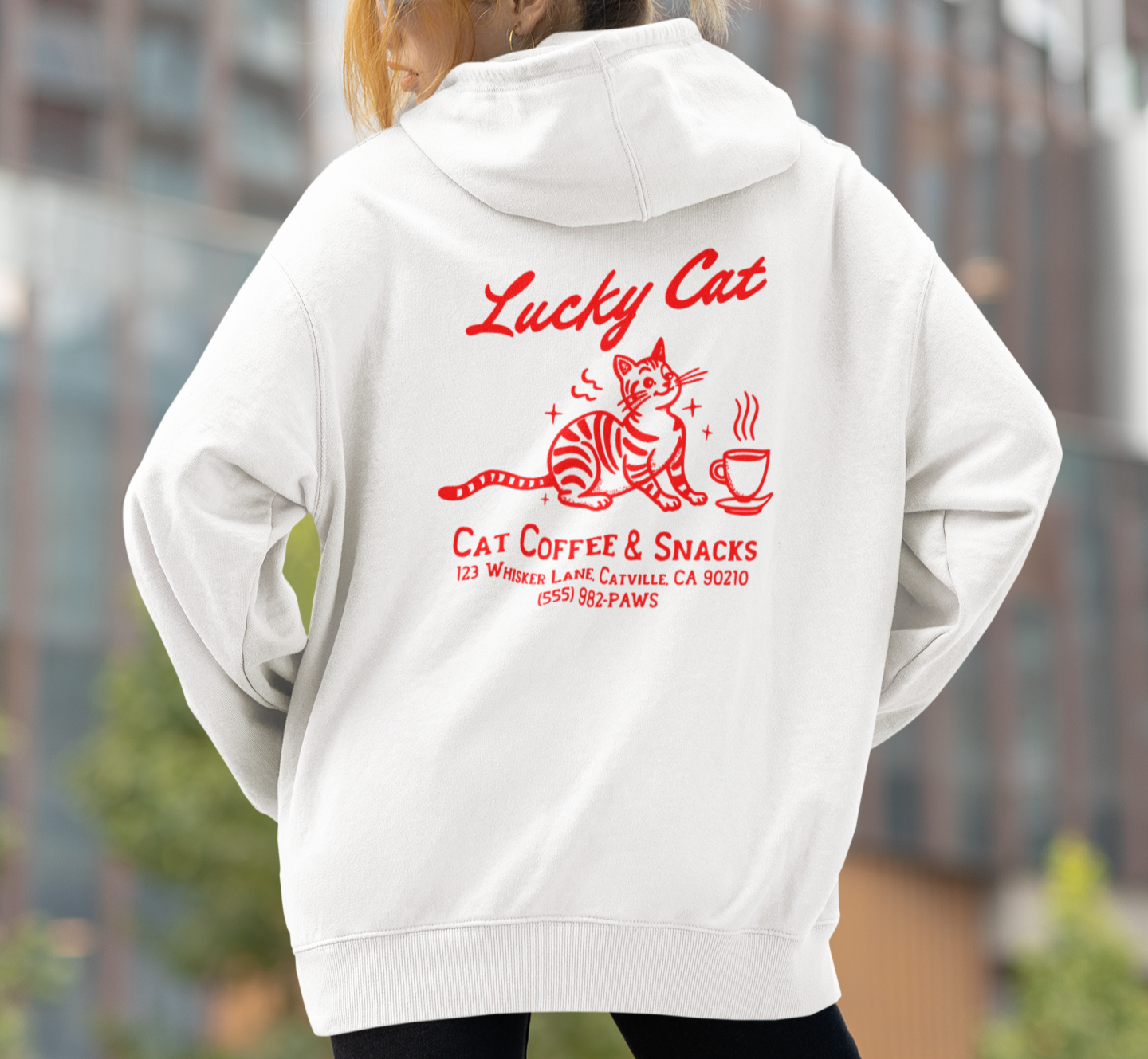 Retro Lucky Cat Hoodie - Cozy Unisex Sweatshirt for Cat Lovers