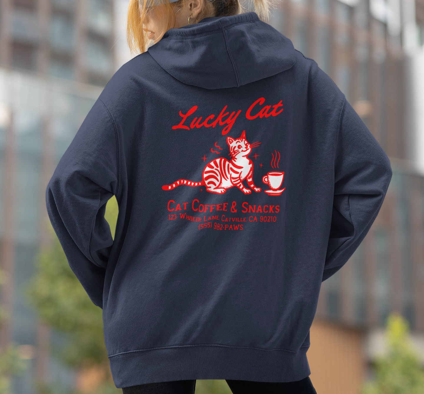 Retro Lucky Cat Hoodie - Cozy Unisex Sweatshirt for Cat Lovers