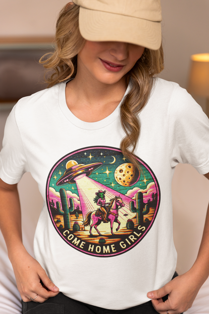 Come Home, Girls - Alien Cowgirl T-Shirt | Vibrant & Pastel Options Available Unisex Jersey Short Sleeve Tee