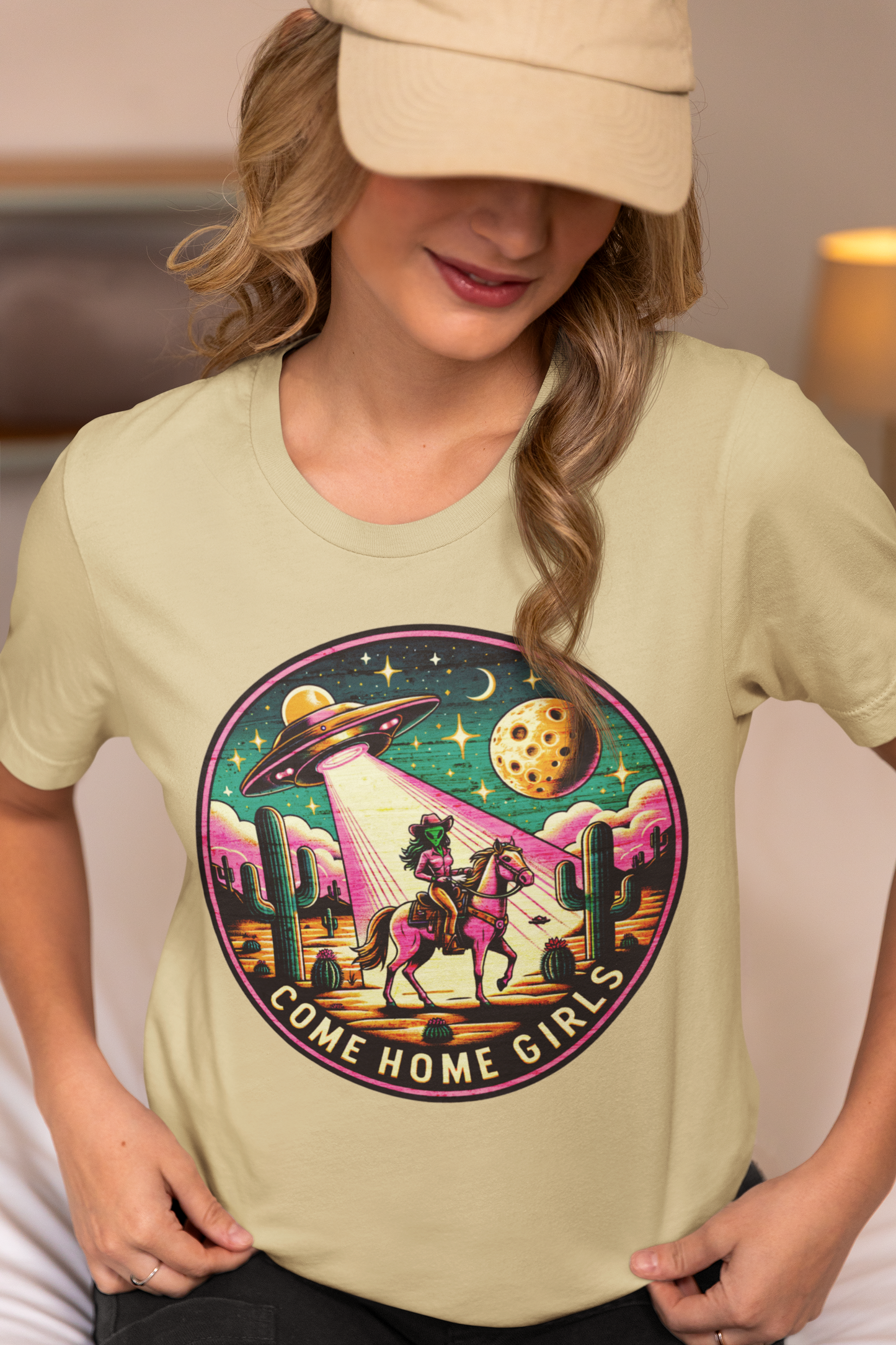 Come Home, Girls - Alien Cowgirl T-Shirt | Vibrant & Pastel Options Available Unisex Jersey Short Sleeve Tee