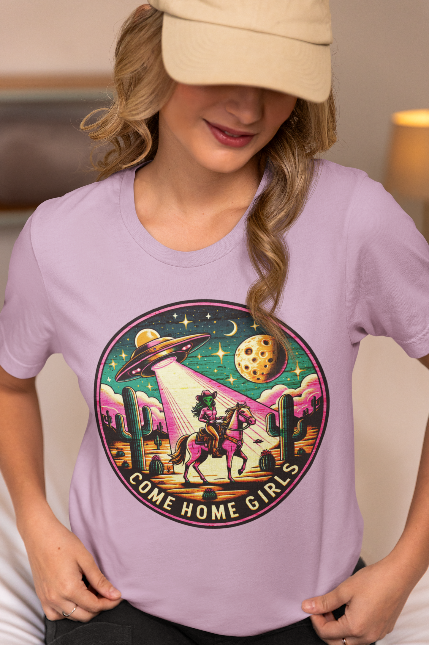 Come Home, Girls - Alien Cowgirl T-Shirt | Vibrant & Pastel Options Available Unisex Jersey Short Sleeve Tee