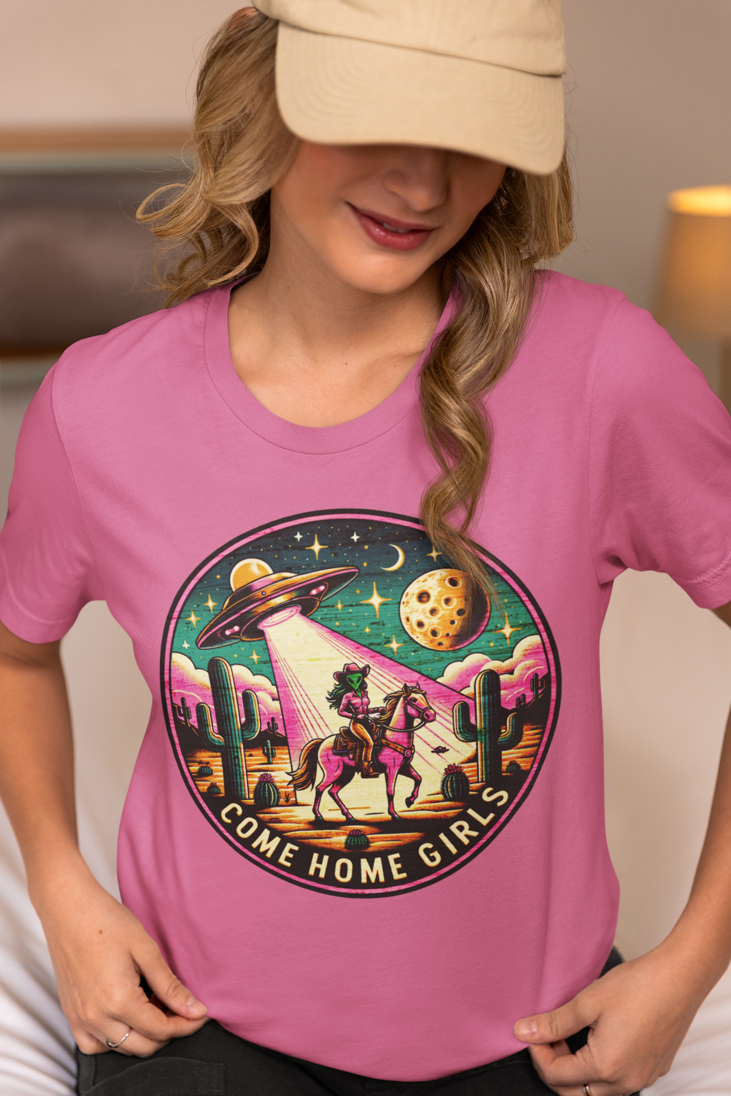 Come Home, Girls - Alien Cowgirl T-Shirt | Vibrant & Pastel Options Available Unisex Jersey Short Sleeve Tee