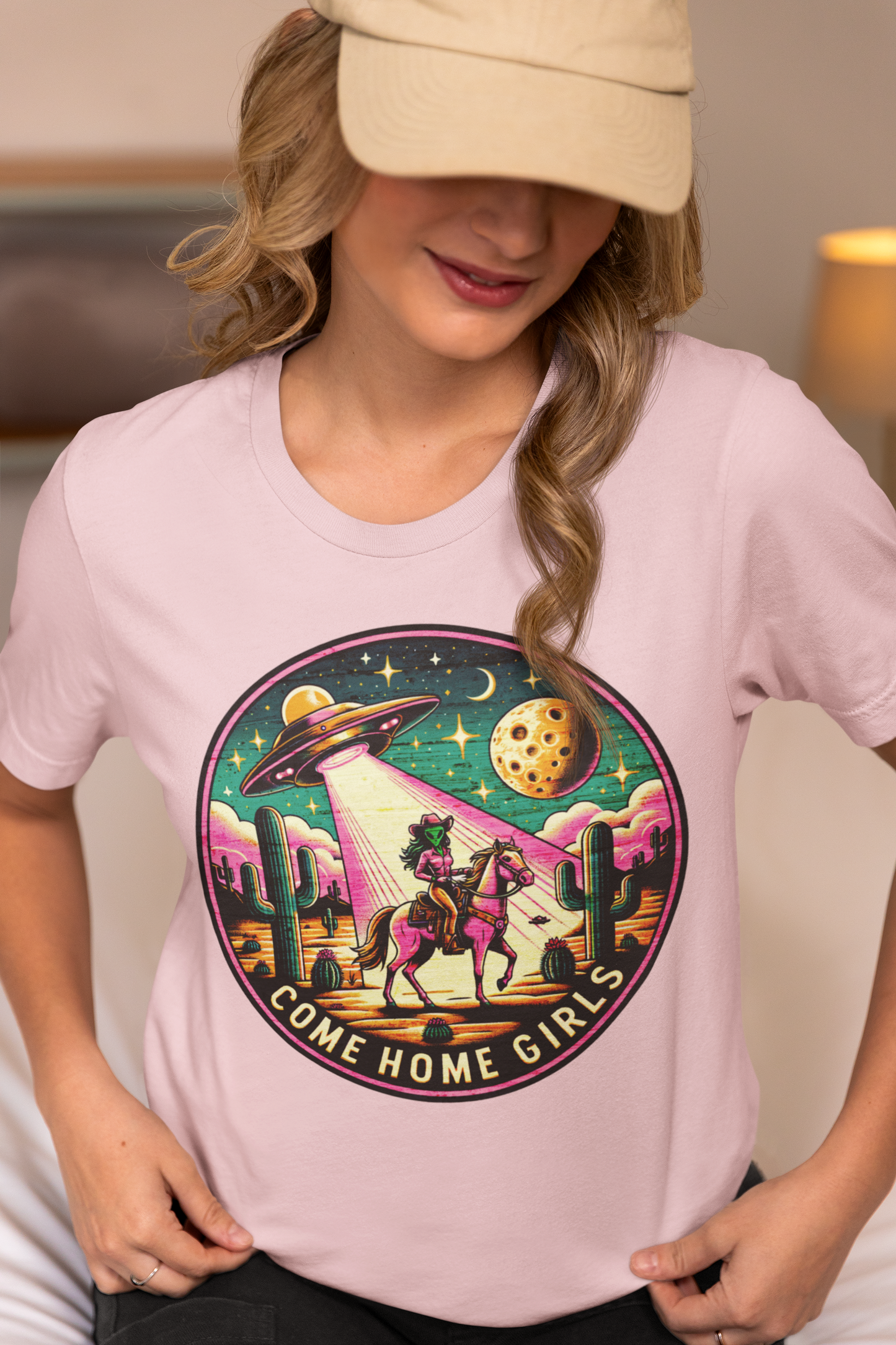 Come Home, Girls - Alien Cowgirl T-Shirt | Vibrant & Pastel Options Available Unisex Jersey Short Sleeve Tee