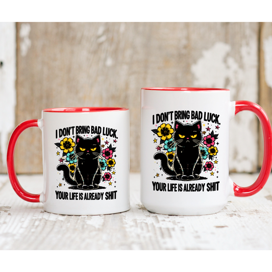 Grumpy Black Cat Mug Enthusiasts - Embrace the Sassiness! Red, Pink, Black Accent 11oz & 15oz Mugs