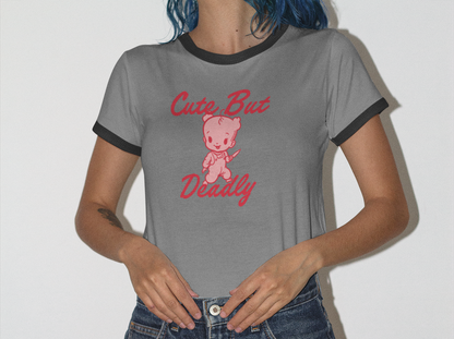 Cute But Deadly Ringer Tee | Retro T-Shirt in 4 Colors