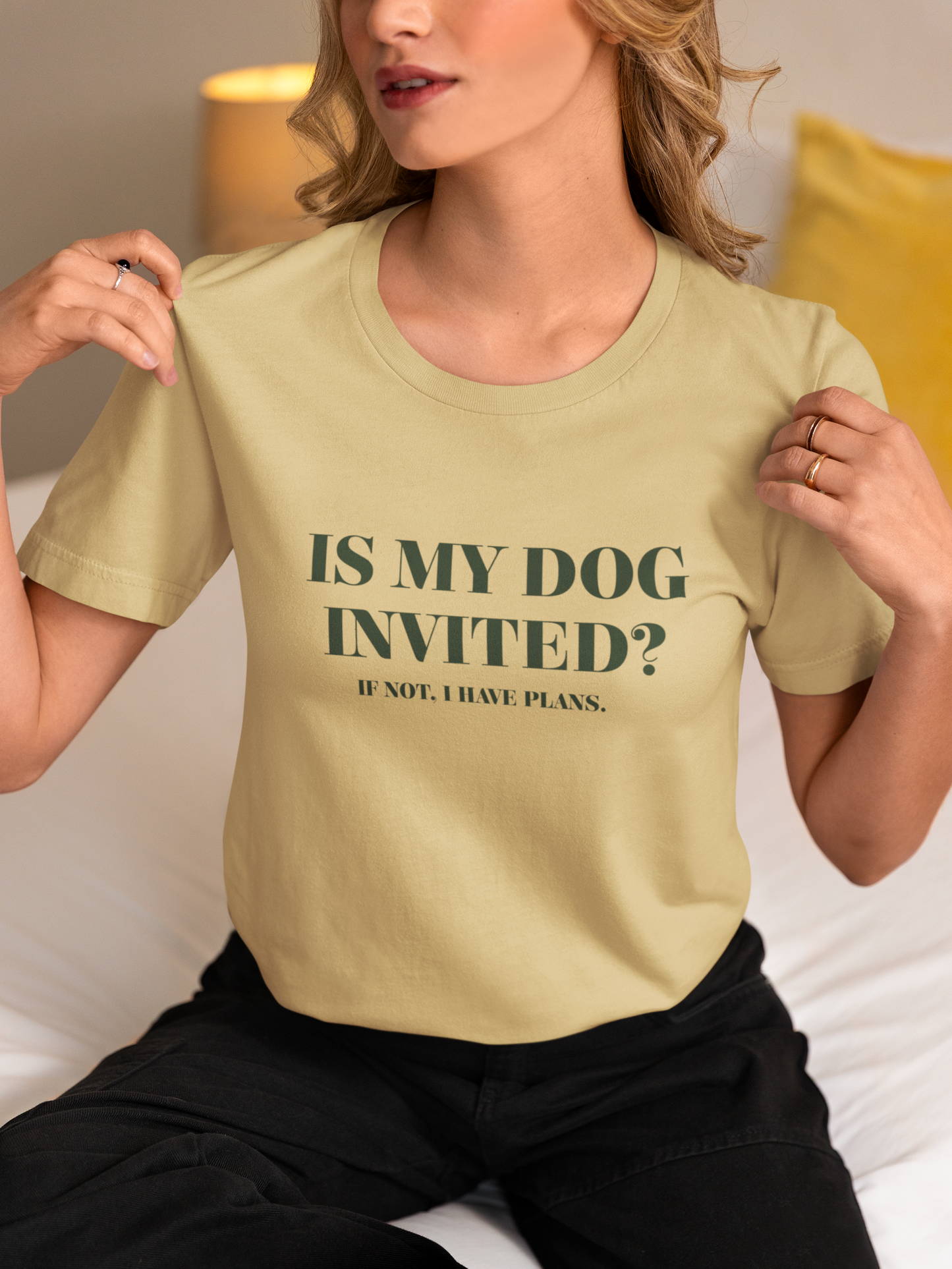 Is My Dog Invited? Funny Dog Lover-Unisex Jersey Short Sleeve Tee