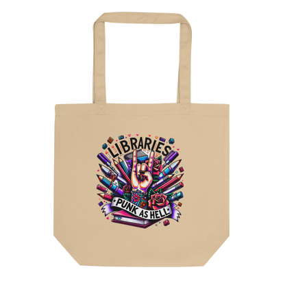 Library Lover's Organic Cotton ECO-Tote Bag - 'Libraries-Punk as Hell' Design - Natural