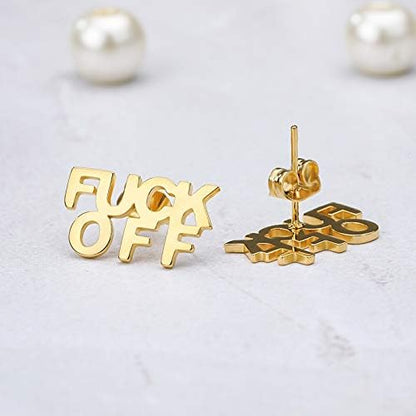 Fuck Off Stainless Steel Ear Studs Gold and Steel Color Bold Statement Jewelry