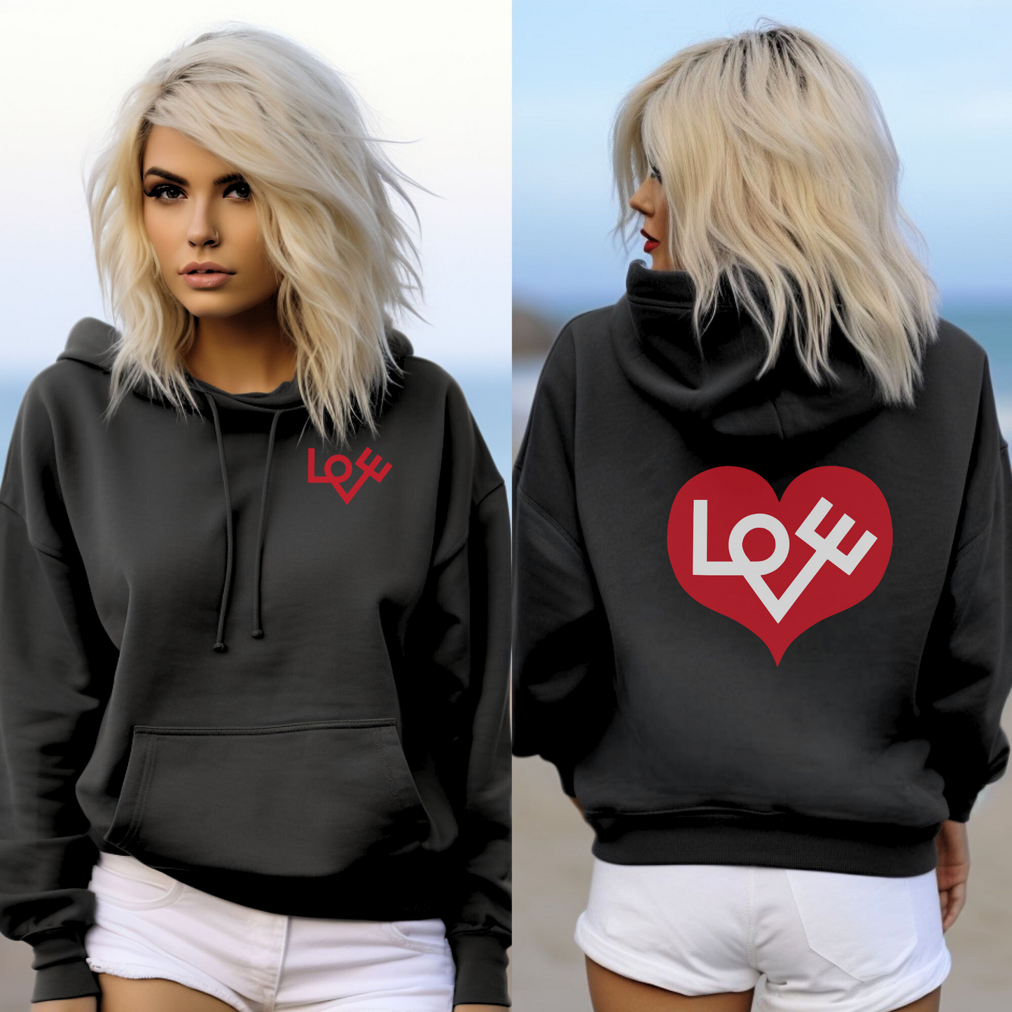 70's Inspired Design Love Heart Unisex Heavy Blend™ Hooded Sweatshirt