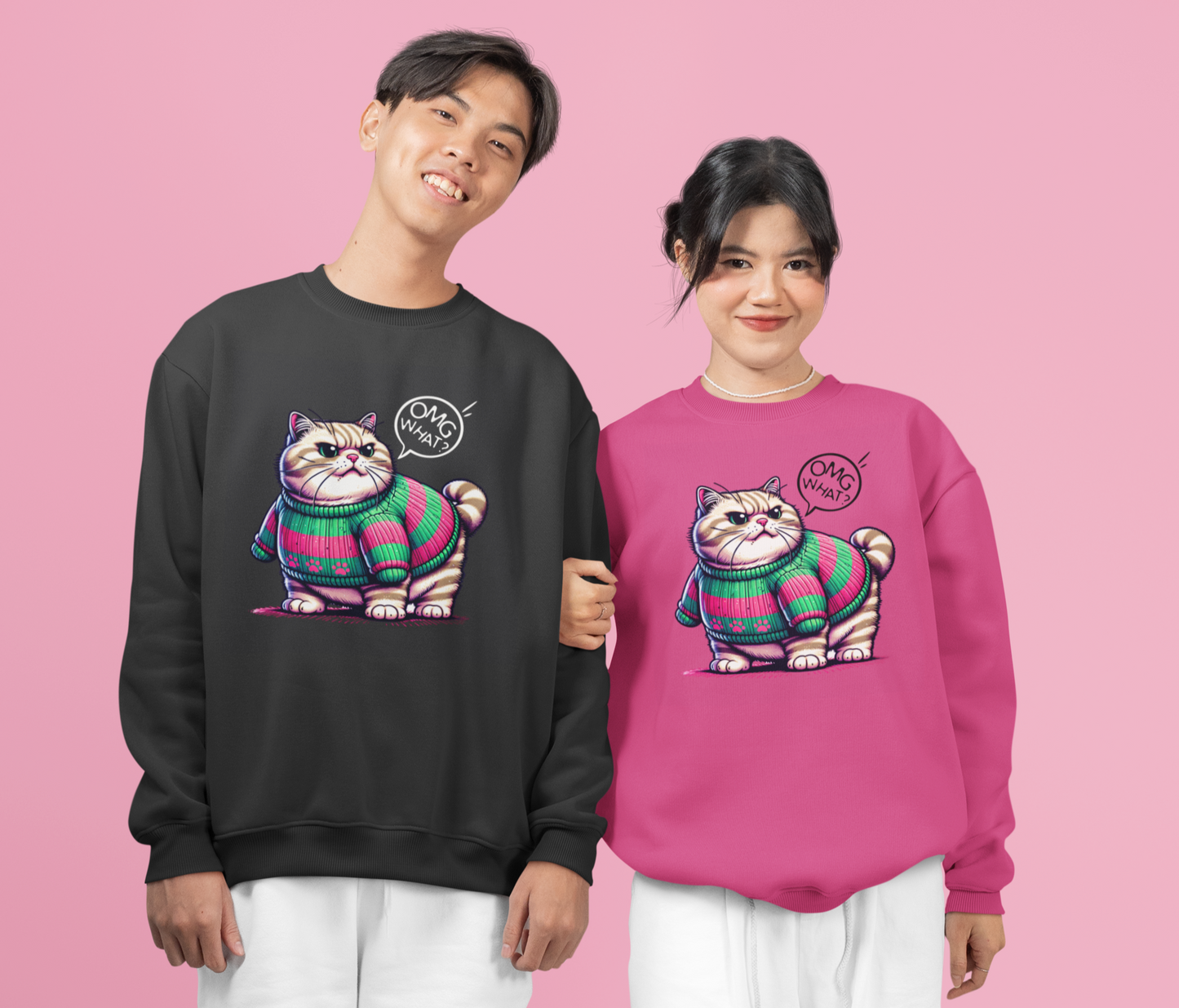 Grumpy Fat Cat Sweatshirt: OMG, WHAT? Unisex Heavy Blend™ Crewneck