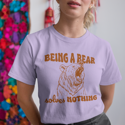 Comfort Colors Unisex Oversized T-Shirt - 'Being A Bear Solves Nothing' Retro Design | 7 Colors Available