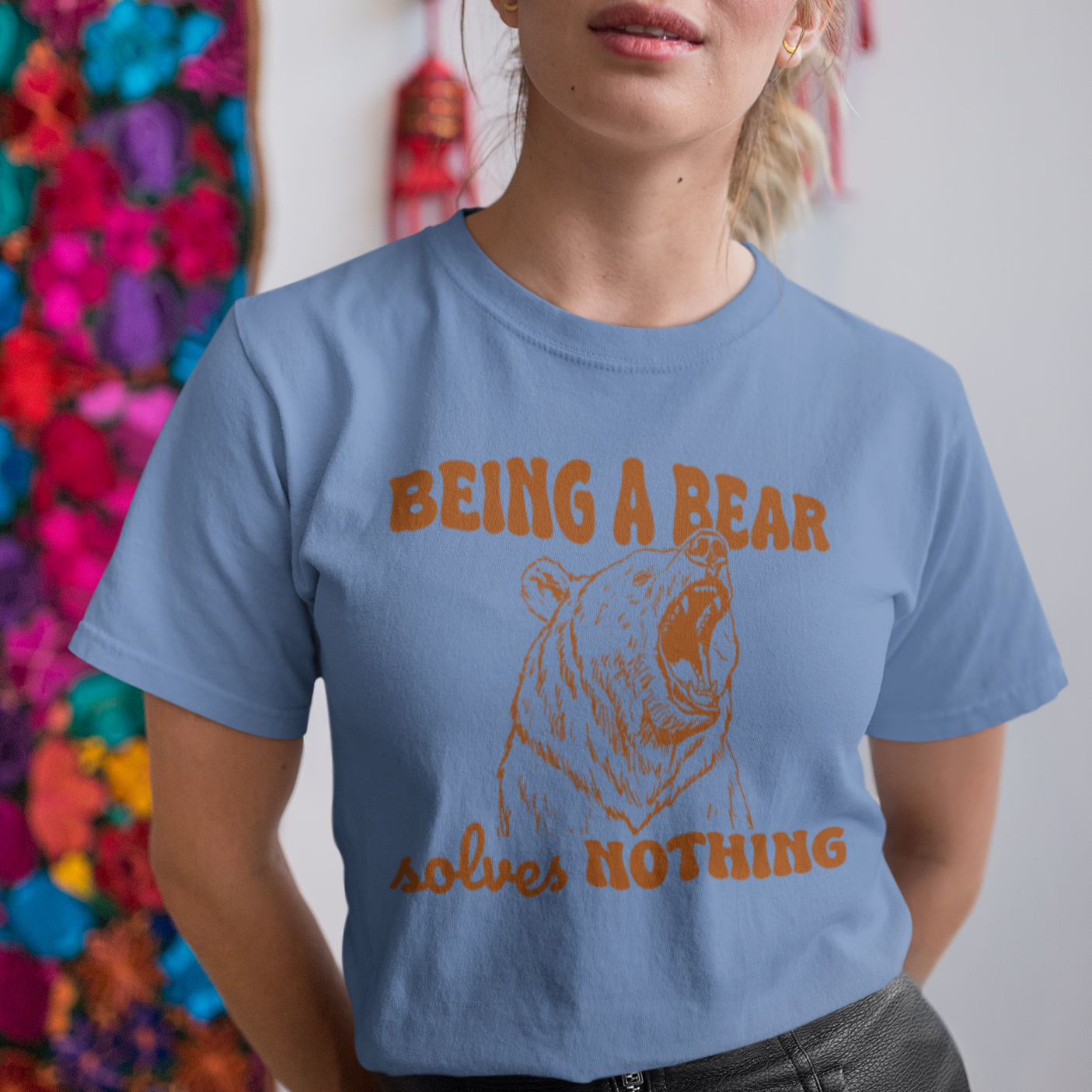 Comfort Colors Unisex Oversized T-Shirt - 'Being A Bear Solves Nothing' Retro Design | 7 Colors Available