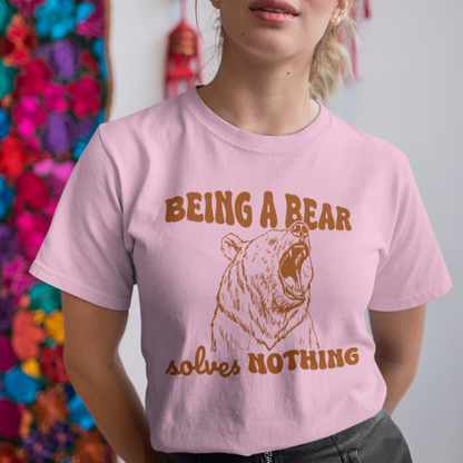 Comfort Colors Unisex Oversized T-Shirt - 'Being A Bear Solves Nothing' Retro Design | 7 Colors Available