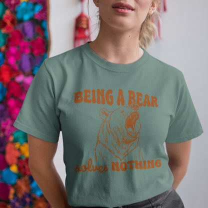 Comfort Colors Unisex Oversized T-Shirt - 'Being A Bear Solves Nothing' Retro Design | 7 Colors Available