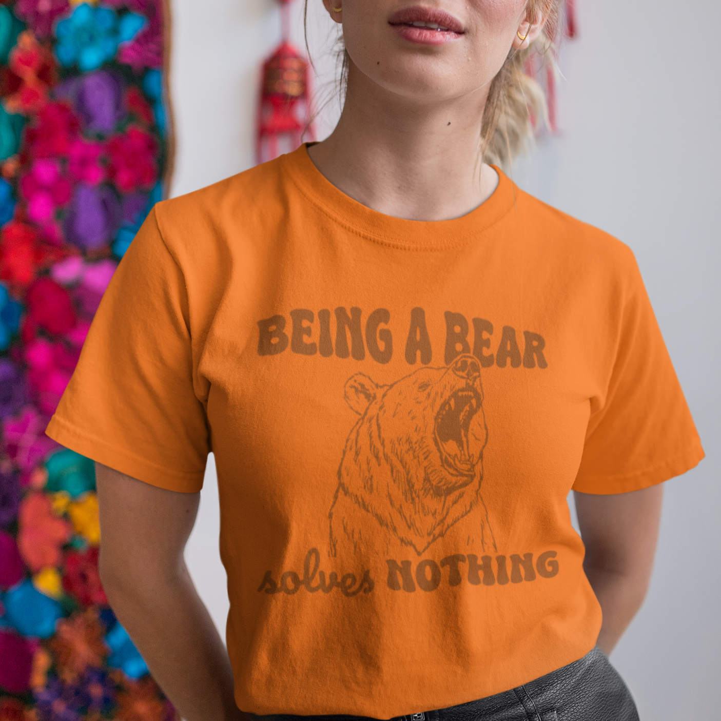 Comfort Colors Unisex Oversized T-Shirt - 'Being A Bear Solves Nothing' Retro Design | 7 Colors Available