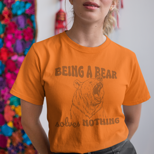 Comfort Colors Unisex Oversized T-Shirt - 'Being A Bear Solves Nothing' Retro Design | 7 Colors Available