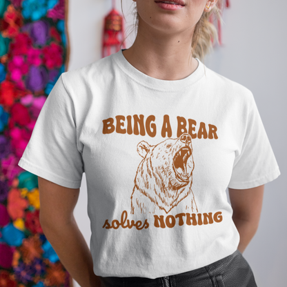 Comfort Colors Unisex Oversized T-Shirt - 'Being A Bear Solves Nothing' Retro Design | 7 Colors Available